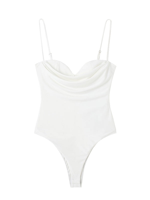 Bodysuits For Women 2022 Fashion Sweetheart Neck Draped Bodysuit Sleeveless Spaghetti Strap Skinny Night Out Sexy Bodysuit Tops