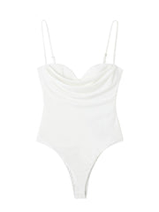 Bodysuits For Women 2022 Fashion Sweetheart Neck Draped Bodysuit Sleeveless Spaghetti Strap Skinny Night Out Sexy Bodysuit Tops