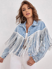 Loose Tassel Washed Blue Denim Jacket Streetwear