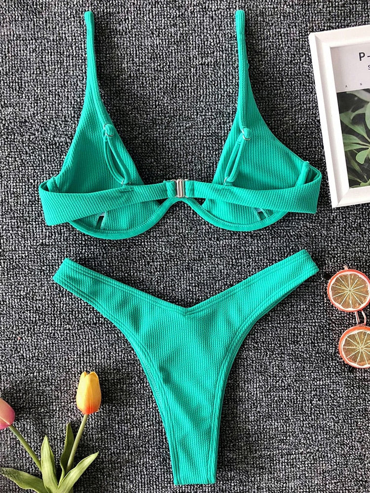 Solara V-Bar Underwire Ribbed Bikini Two-piece