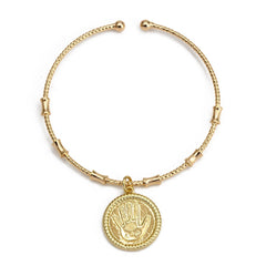 Lucky Eye Turkish Blue Evil Eye Bangle Copper Adjustable Fatima Hand Charm Cuff Bracelet