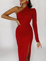 Long Elegant Dress One Shoulder Maxi Dress Bodycon