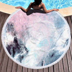 Microfiber Marble Abstract Pattern Beach Towel Round Large Watercolor Yoga Towel With Tassel Beach Mat Blanket Cover