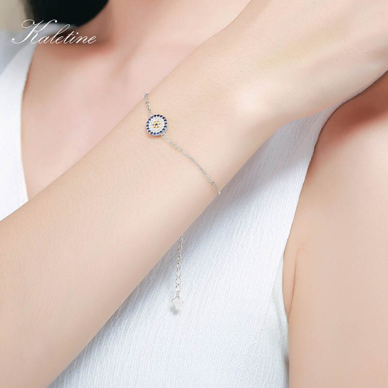 Lucky 925 Sterling Silver Bracelets  Blue CZ Evil Eye