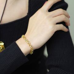 NUMBOWAN 24K Gold Bracelet 6mm Four-leaf clover gold bracelet, Suitable For Women&#39;s Jewelry Gifts