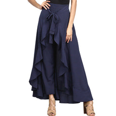 Women Chiffon Palazzo Pants Elegant Tie-Waist Ruffles Wide Leg Trousers Casual Loose Solid Long Skirts Female Party Maxi Dress