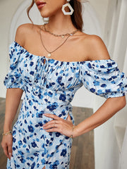 Jessie corset slash neck blue print summer dress