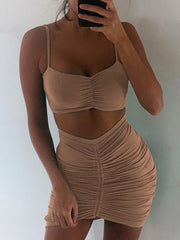 Articat Two Piece Sexy Pleated Party Dress Women Spaghetti Strap Backless Slinny Pencil Christmas Dress Casual Dress Vestidos