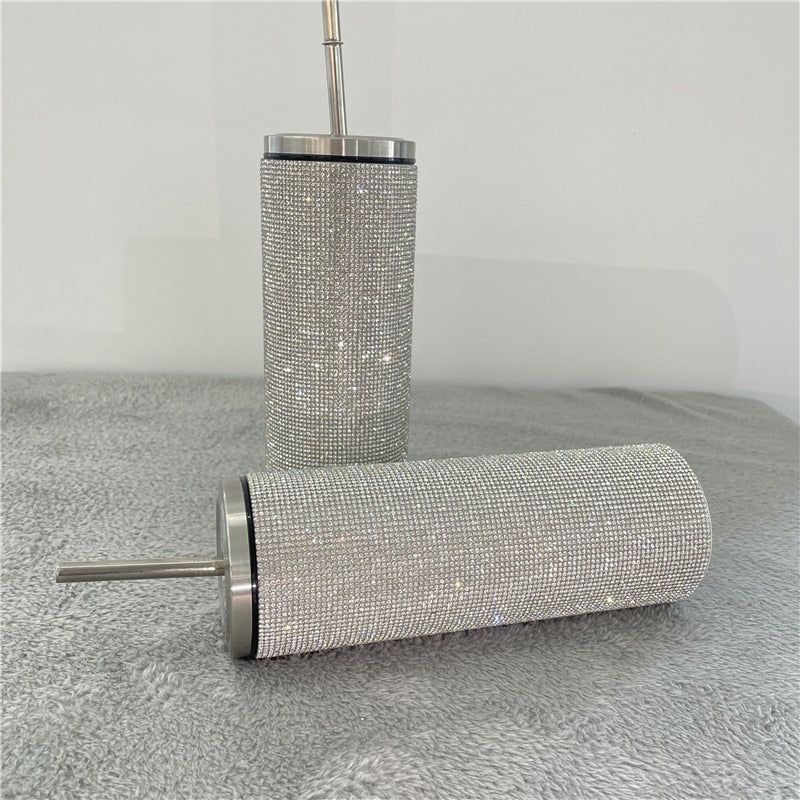 20oz Bling Diamond Thermos Bottle Coffee Cup with Straw Stainless Steel Water Bottle Tumblers Mug Girl Women Gift
