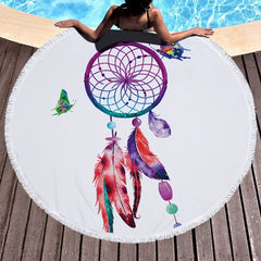Microfiber Marble Abstract Pattern Beach Towel Round Large Watercolor Yoga Towel With Tassel Beach Mat Blanket Cover