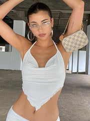 White Sleeveless Sexy Halter Rhombus
