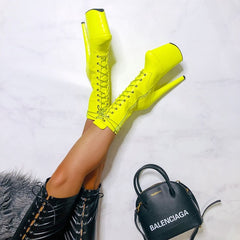 Super high with nightclub waterproof platform lacing sexy hate high short boots pole dance Stripper Heels