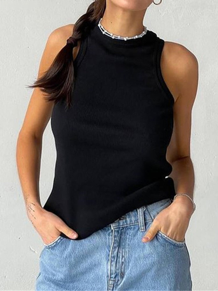 Backless Tank Top Sleeveless Vest Knitted Camis Tank Tops Casual Solid Color Basic