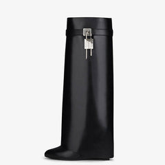 New Knee High Boots Shark Lock Long Thick Soled High-heeled Boots Designer Luxury Brand Women Leather Boots