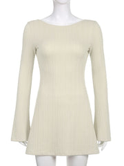 Backless Chic Solid Long Sleeve Autumn Dress