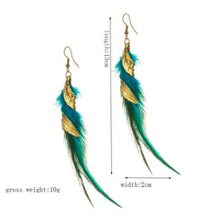 Feather Earrings For Women Bohemian Vintage Leaf Feather Long Tassel Dangling Earring Party Jewelry