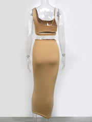 NewAsia 2 Layers Long Skirts Two Piece Set Summer Party Wear Women Two Piece Outfits Sexy Sleeveless Plus Size 2 Piece Skirt Set