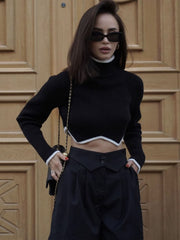 Turtleneck Crop Solid Knitted Long Sleeve Slim Pullovers Jumpers Knitwear