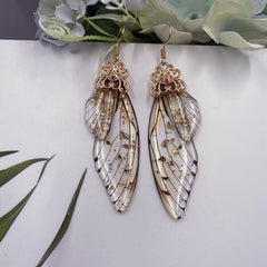 Handmade Butterfly Wing Drop Earrings with Foil Rhinestones