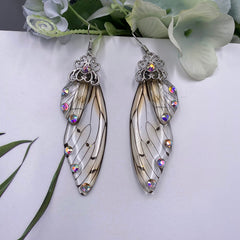 Handmade Butterfly Wing Drop Earrings with Foil Rhinestones