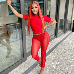 Sexy Mesh  Joggers Women Summer Solid See Through Skinny Pants Club Party Beach Pant Women Leggings