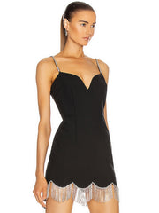 Adyce 2022 New Summer Women Black Spaghetti Strap V Neck Mini Bandage Dress Sexy Diamonds Tassel Celebrity Runway Party Dresses