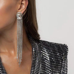 Sparkling Rhinestone Tassel Claw Chain Earrings