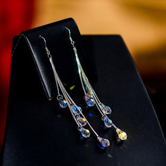 2023 Fashion Crystal Earrings Tassel Temperament Water Drop Earrings for Women Elegant Bridal Wedding Engagement Jewelry Gift