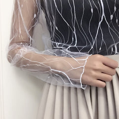 Mesh Sheer T-Shirts Long Sleeve Blouses  Transparent Tops