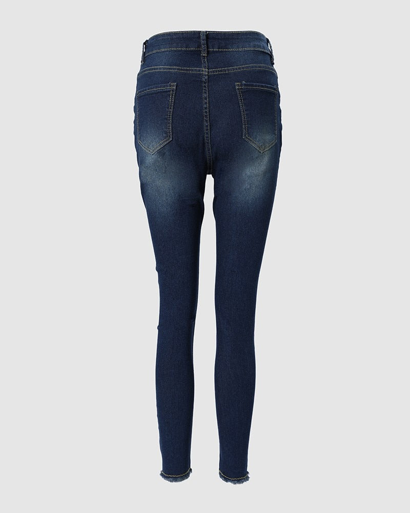 Women High Waist Slim Fashion Sexy O-Ring Zipper Decor Skinny Jeans Casual Pencil Pants Jeans Denim Leggings