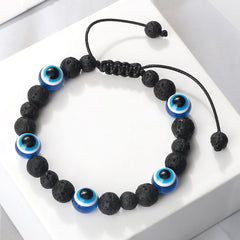 Blue Evil Eye Beaded Bracelets Natural Cat Eye Stone