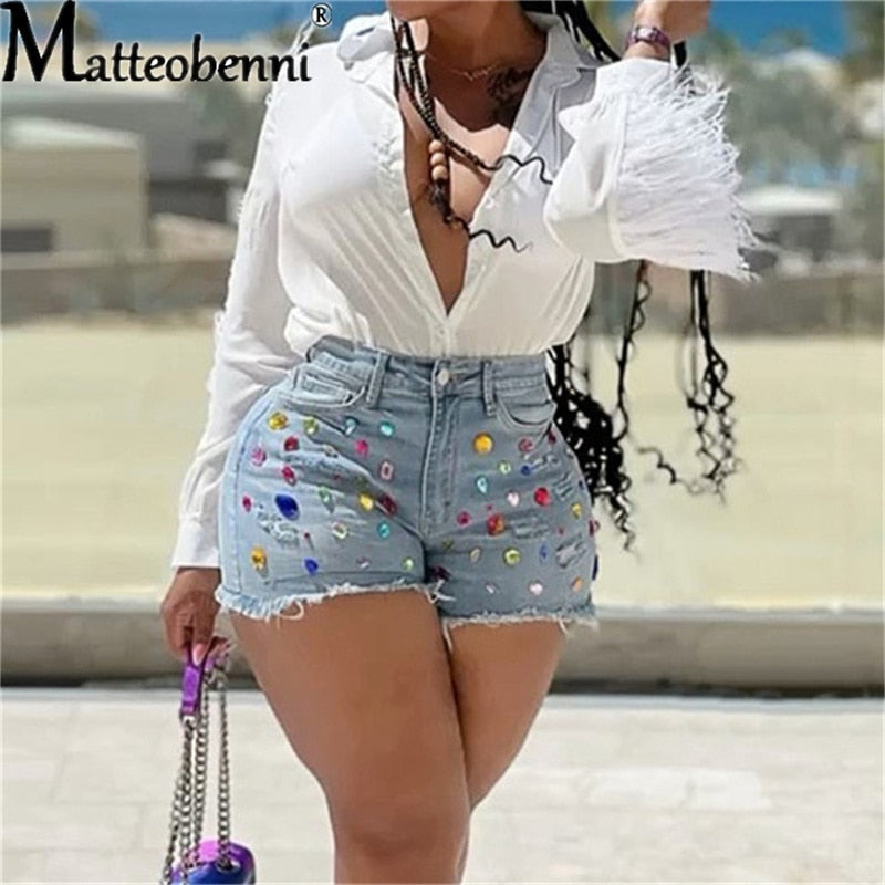 2022 Fashion Gem Denim Shorts Urban Sexy Slim Pockets Short Jeans New Summer Versatile Casual Women&#39;s Short Pants Clothing