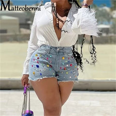 2022 Fashion Gem Denim Shorts Urban Sexy Slim Pockets Short Jeans New Summer Versatile Casual Women&#39;s Short Pants Clothing