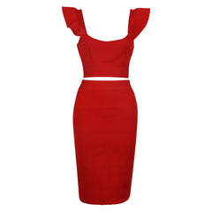 Two Pieces Bandage Dress Bodycon Rayon Skirt Set