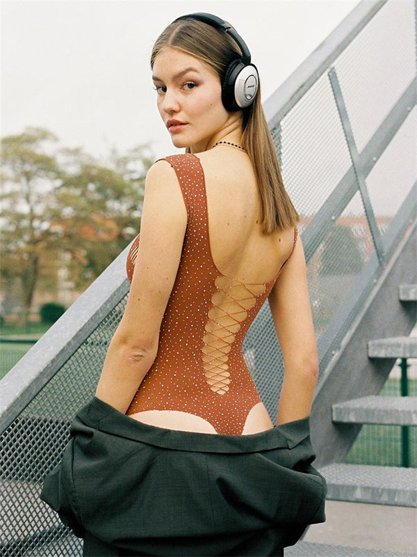 Celina Rhinestone Mesh Bodysuit One-piece