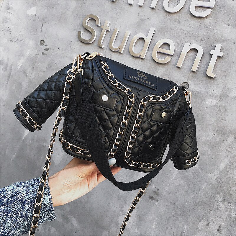 Vintage Lingge Chain Clothes Shoulder Bag for Women Fashion Black Crossbody Bags Funny Female Purses and Handbag New Clutch 2022