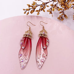 Handmade Butterfly Wing Drop Earrings with Foil Rhinestones