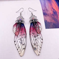 Handmade Butterfly Wing Drop Earrings with Foil Rhinestones