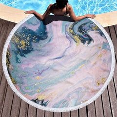 Microfiber Marble Abstract Pattern Beach Towel Round Large Watercolor Yoga Towel With Tassel Beach Mat Blanket Cover