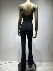 Women Summer Style Sexy Sleeveless Backless Lace Black Bodycon Bandage Jumpsuit 2022 Celebrity Designer High Street Rompers