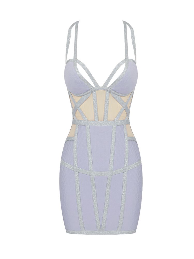 2022 Summer New Fashion Sexy Spaghetti Strap Stitching Openwork Mesh Dresses Women&#39;s V-Neck  Pencil Dress Club Party Vestidos