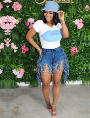 Women&#39;s Casual Comfortable Ripped Fringed Brushed Denim Shorts Jeans Casual Straight-leg Pants 2021