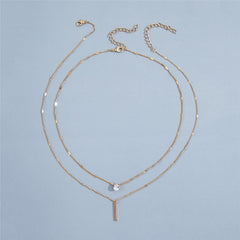 Simple Crystal Geometric Gold Color Pendant Necklace Set for Women Charms Fashion Square Rhinestone Female Vintage Jewelry 2022