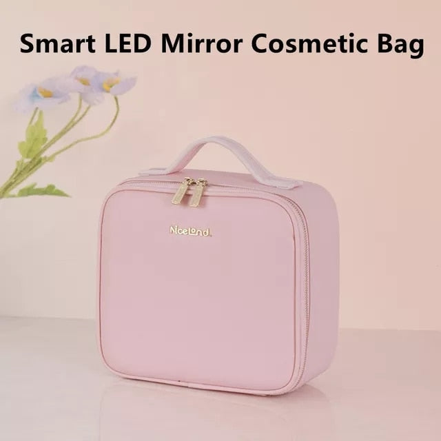 Smart LED Cosmetic Case with Mirror Cosmetic Bag Large Capacity