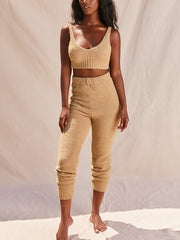 NewAsia Fluffy Two Piece Set Lounge Sexy 2 Piece Set Women Sweater knit Set Tank Top And Pants Casual Homewear Outfits Home Suit