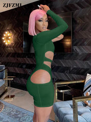 Y2K One Shoulder Bodycon Dresses Women Autumn 2022 Long Sleeve Hollow Sexy Party Dress Elegant Backless Pacakge Hip Vestidos