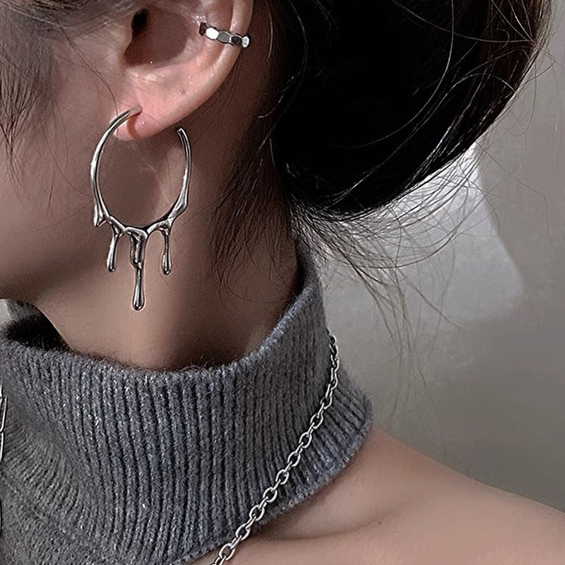 Lava Drop Shape Irregular Big Hoop Earrings