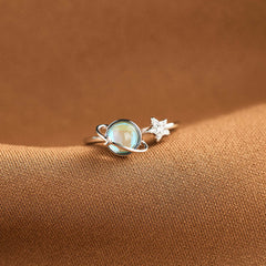 To My Daughter Rotatable Star Moon Anxiety Ring With Gift Card for Women Vintage Opal Planet Relief Spinner Fidget Rings Jewelry