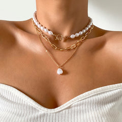 Vintage Baroque Pearl Heart OT Buckle Pendant Necklace