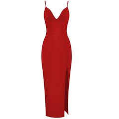 V-Neck Spaghetti Strap Bodycon Sexy Split Backless Long Dress